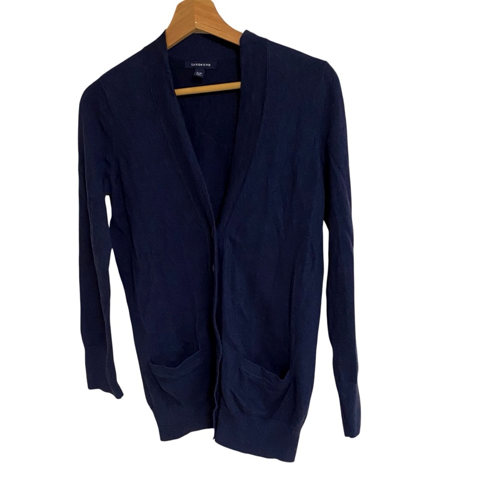 Lands’End navy blue cashmere blend button up long sleeve cardigan sweater size S - Picture 12 of 14